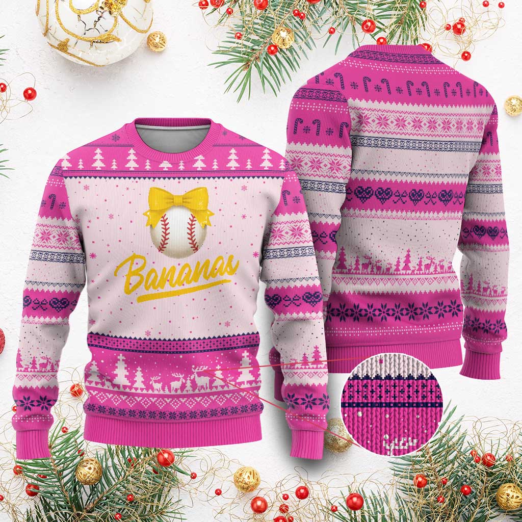 Bananas Coquette Bow Ugly Christmas Sweater Banana Retro Popular Fruit Humor Cute Girls Kids