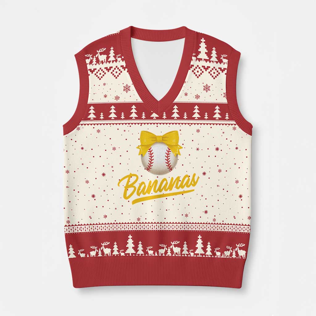 Bananas Coquette Bow V-Neck Knit Sweater Vest Banana Retro Popular Fruit Humor Cute Girls Kids
