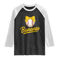 Bananas Coquette Bow Raglan Shirt Banana Retro Popular Fruit Humor Cute Girls Kids