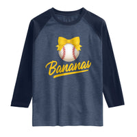 Bananas Coquette Bow Raglan Shirt Banana Retro Popular Fruit Humor Cute Girls Kids