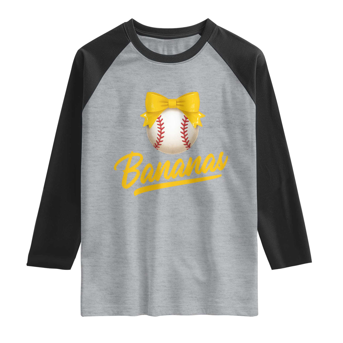 Bananas Coquette Bow Raglan Shirt Banana Retro Popular Fruit Humor Cute Girls Kids
