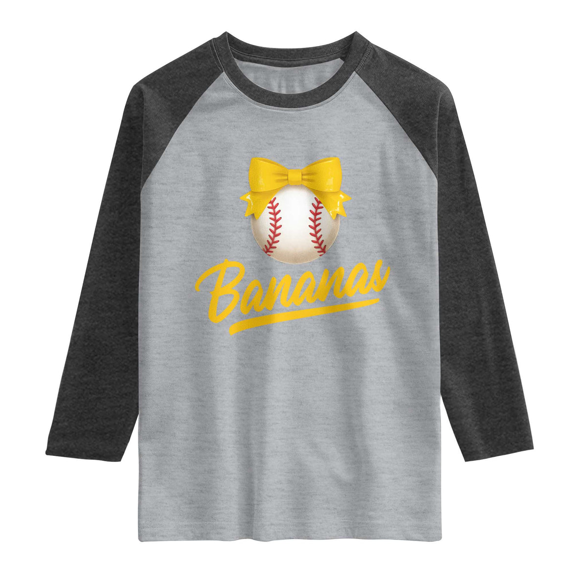 Bananas Coquette Bow Raglan Shirt Banana Retro Popular Fruit Humor Cute Girls Kids