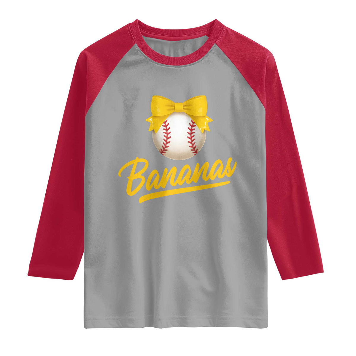 Bananas Coquette Bow Raglan Shirt Banana Retro Popular Fruit Humor Cute Girls Kids