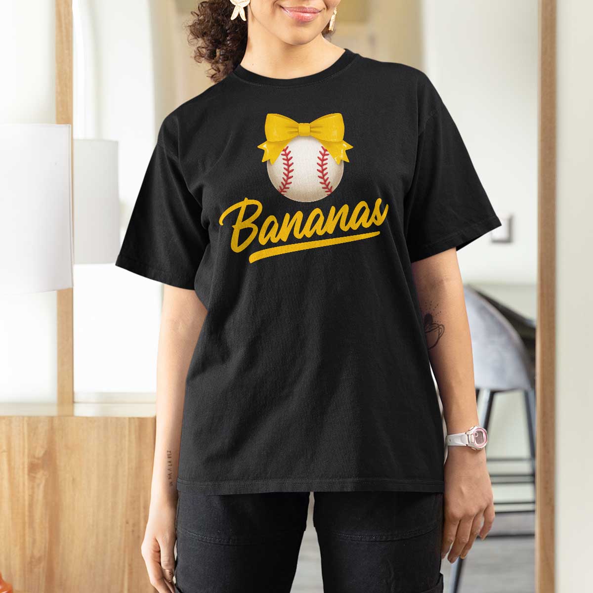 Bananas Coquette Bow T Shirt For Women Banana Retro Popular Fruit Humor Cute Girls Kids
