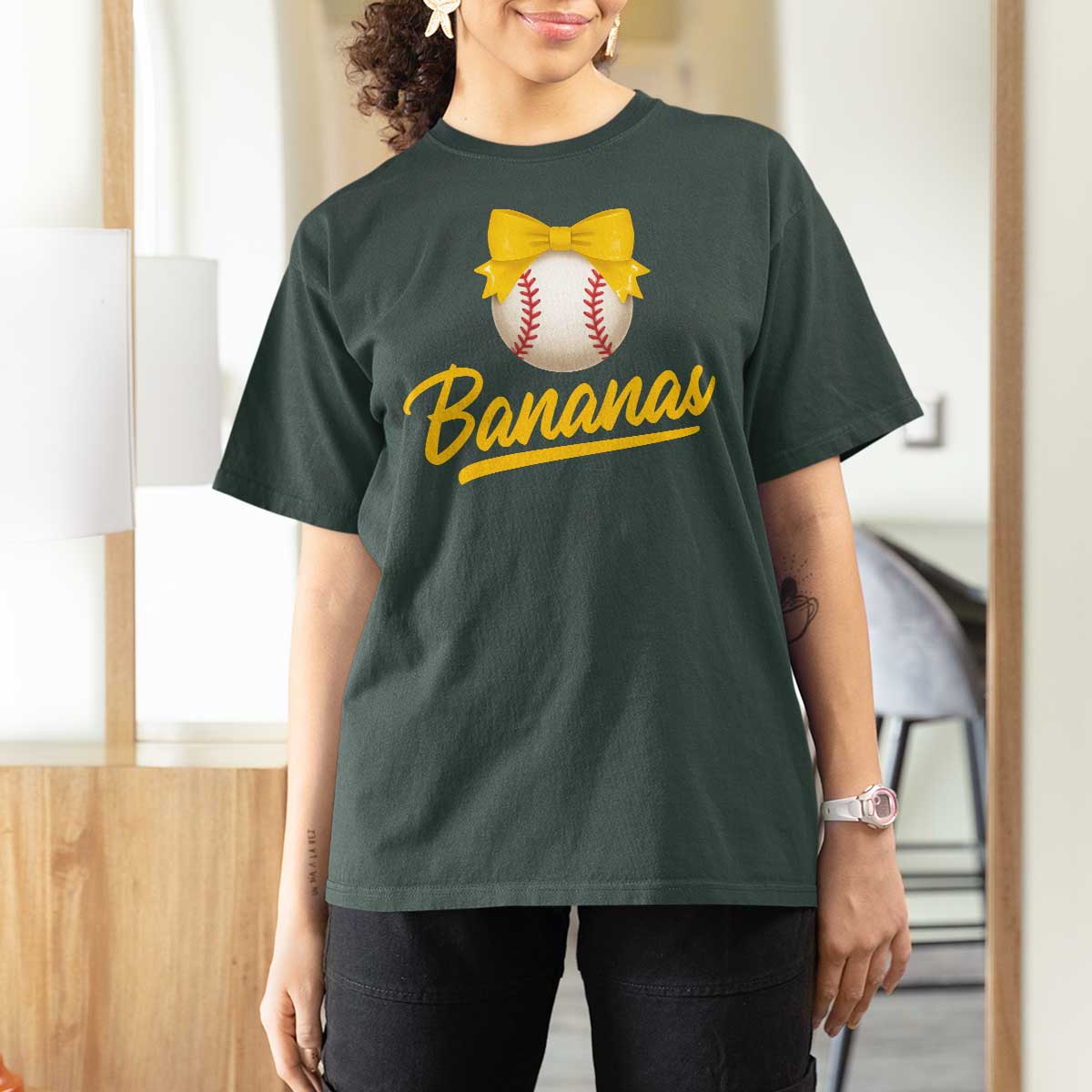 Bananas Coquette Bow T Shirt For Women Banana Retro Popular Fruit Humor Cute Girls Kids