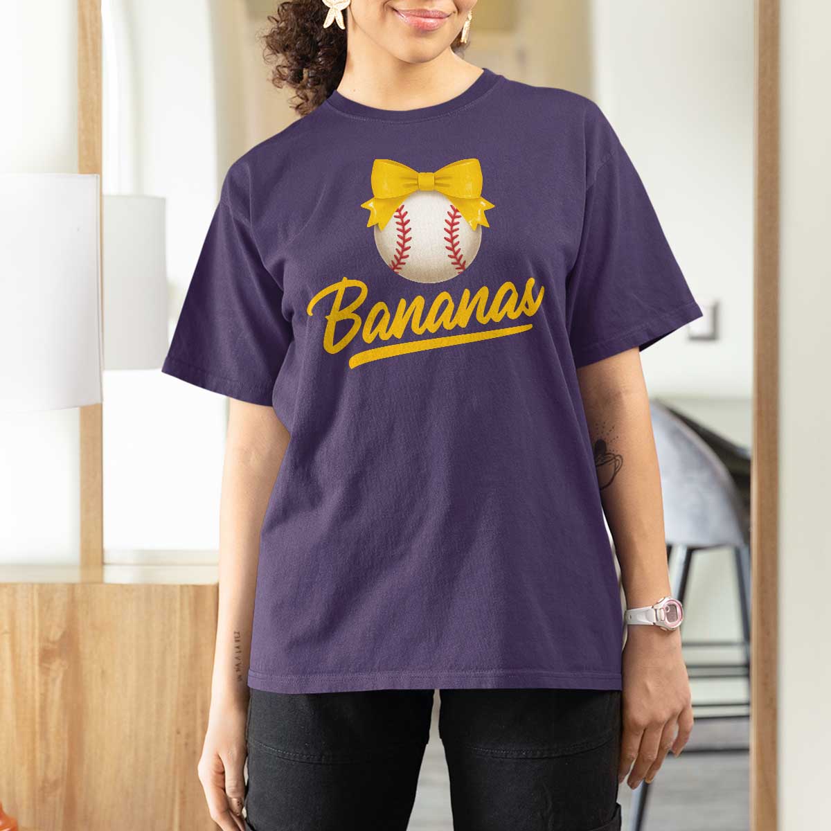 Bananas Coquette Bow T Shirt For Women Banana Retro Popular Fruit Humor Cute Girls Kids