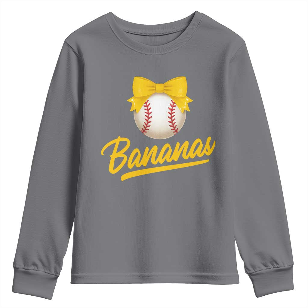 Bananas Coquette Bow Youth Sweatshirt Banana Retro Popular Fruit Humor Cute Girls Kids