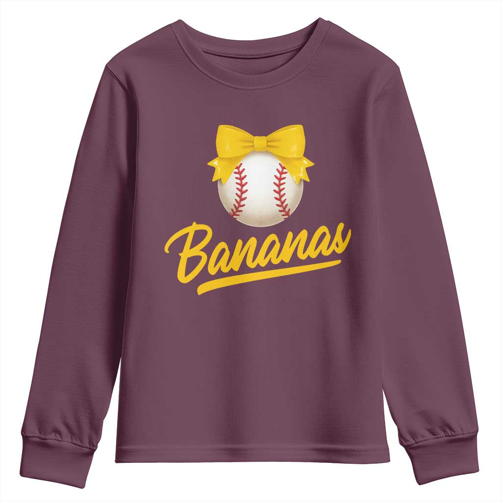 Bananas Coquette Bow Youth Sweatshirt Banana Retro Popular Fruit Humor Cute Girls Kids