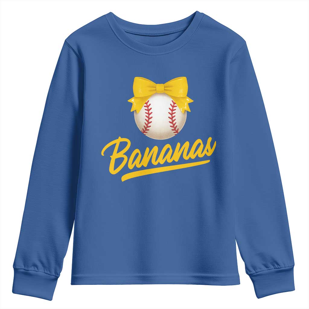 Bananas Coquette Bow Youth Sweatshirt Banana Retro Popular Fruit Humor Cute Girls Kids