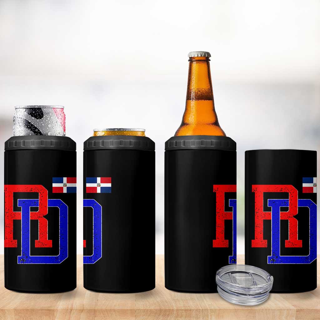 Dominican Republic 4 in 1 Can Cooler Tumbler Distressed RD Flag Dominican Pride