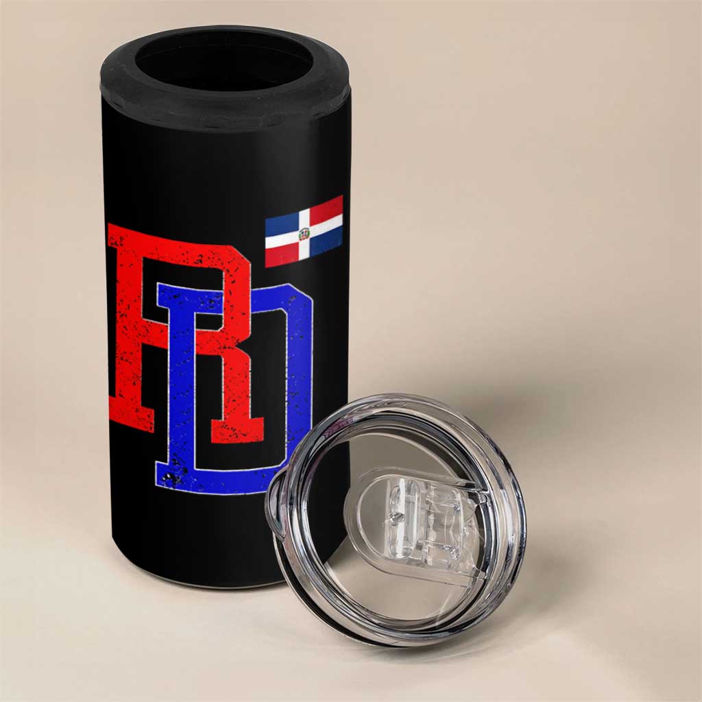 Dominican Republic 4 in 1 Can Cooler Tumbler Distressed RD Flag Dominican Pride
