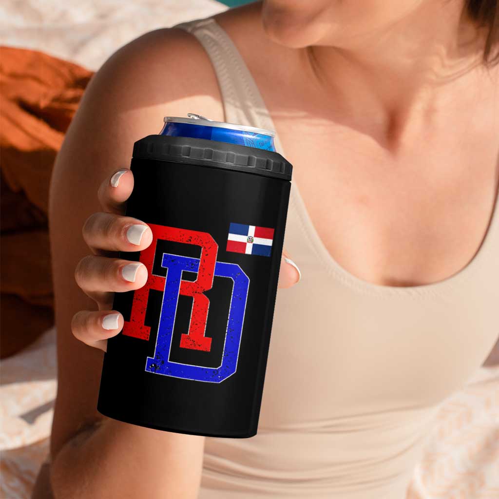 Dominican Republic 4 in 1 Can Cooler Tumbler Distressed RD Flag Dominican Pride