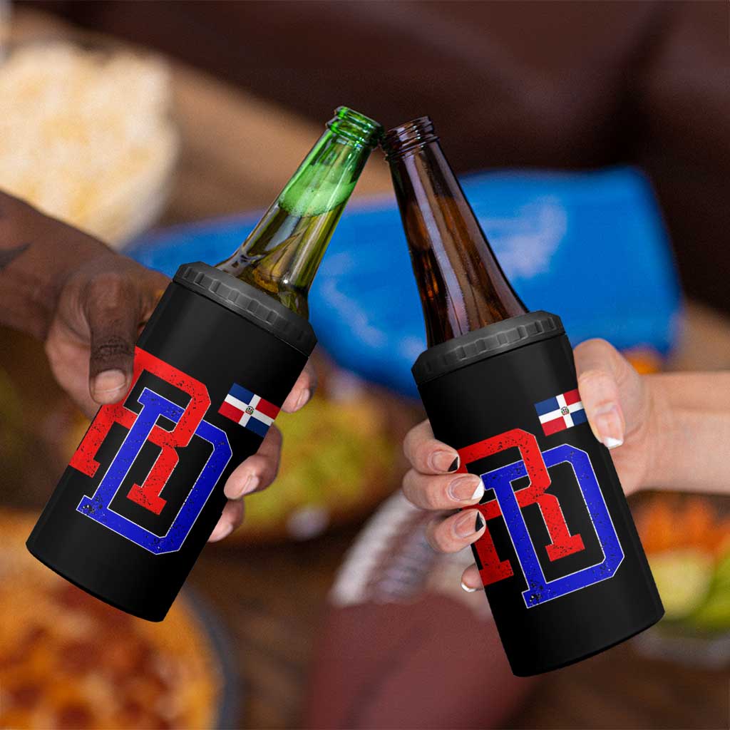 Dominican Republic 4 in 1 Can Cooler Tumbler Distressed RD Flag Dominican Pride