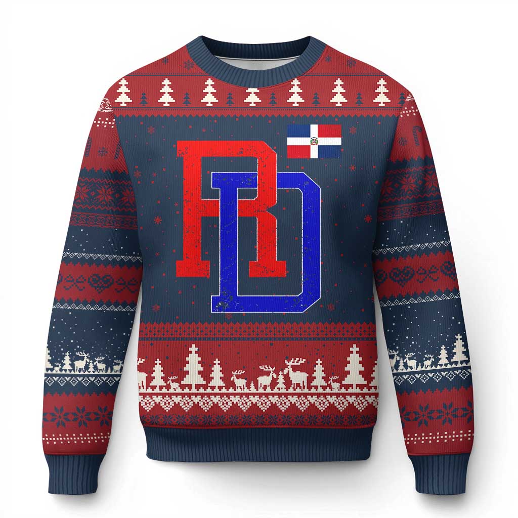 Dominican Republic Ugly Christmas Sweater Distressed RD Flag Dominican Pride