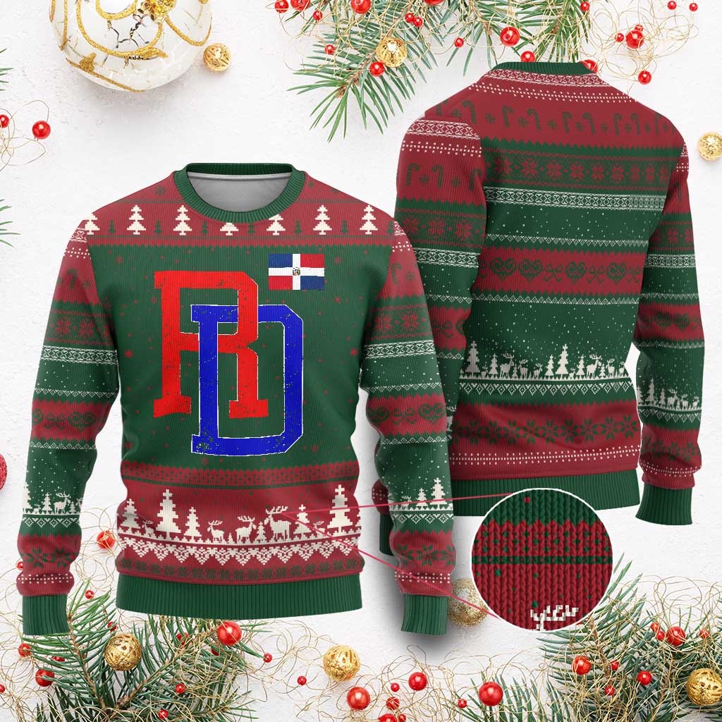 Dominican Republic Ugly Christmas Sweater Distressed RD Flag Dominican Pride