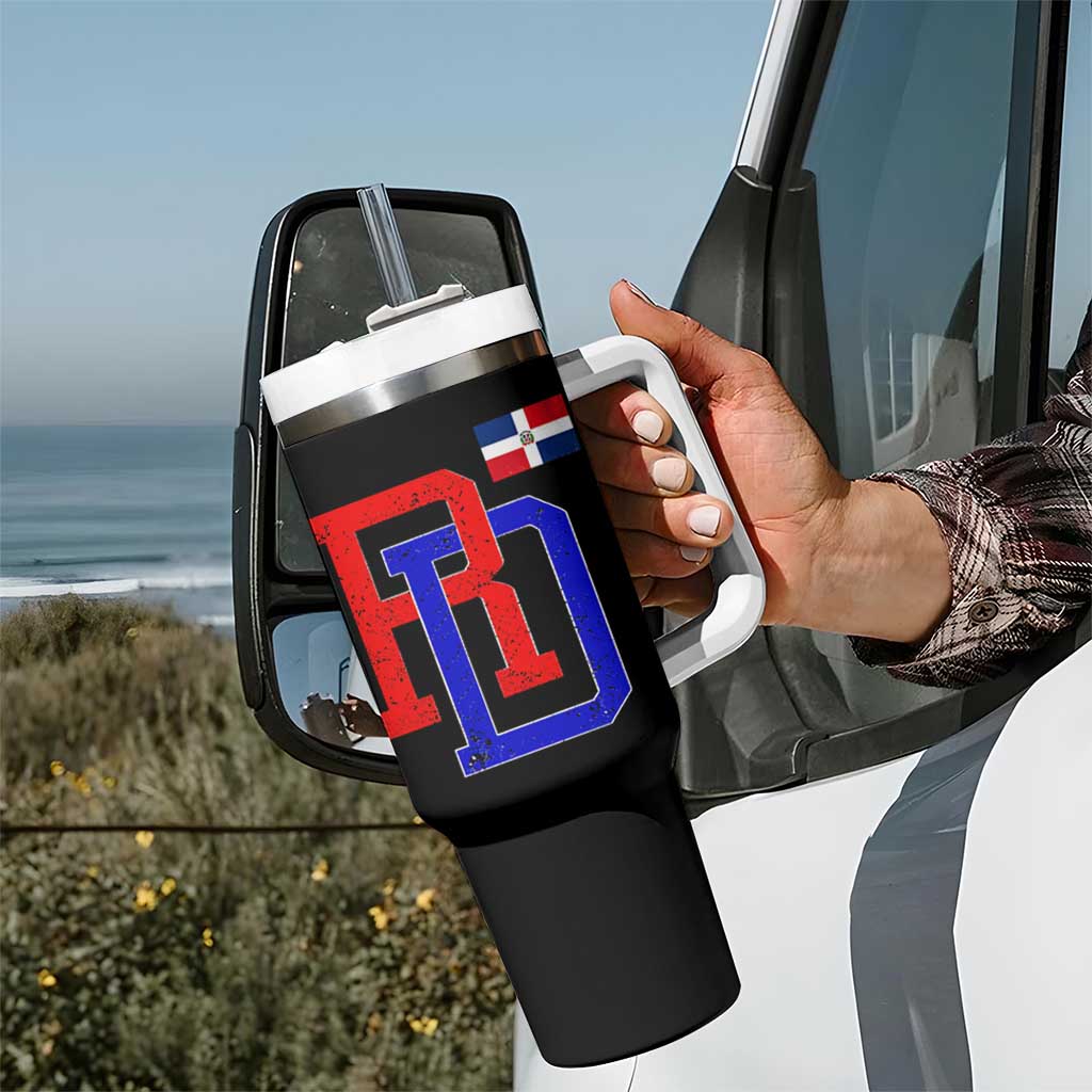 Dominican Republic Tumbler With Handle Distressed RD Flag Dominican Pride