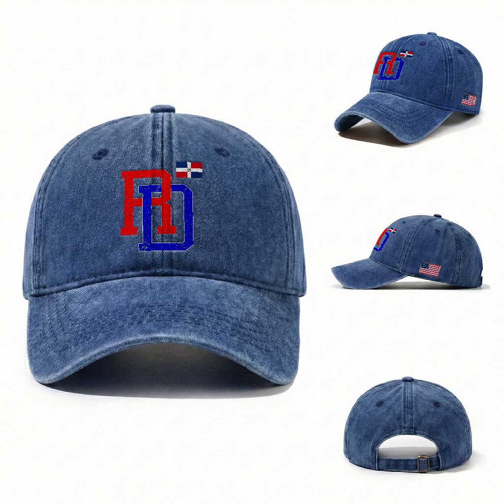Dominican Republic Washed Cotton Baseball Cap Distressed RD Flag Dominican Pride