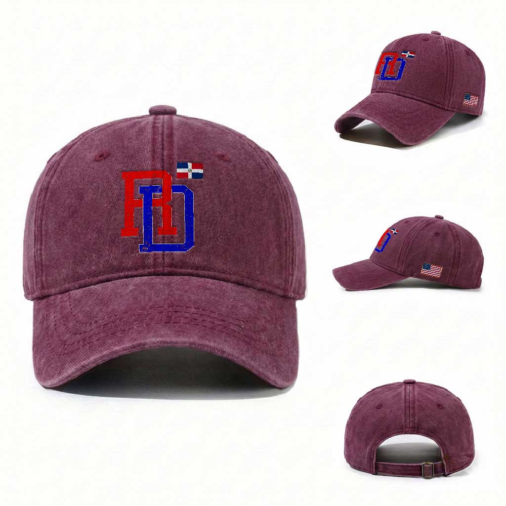 Dominican Republic Washed Cotton Baseball Cap Distressed RD Flag Dominican Pride