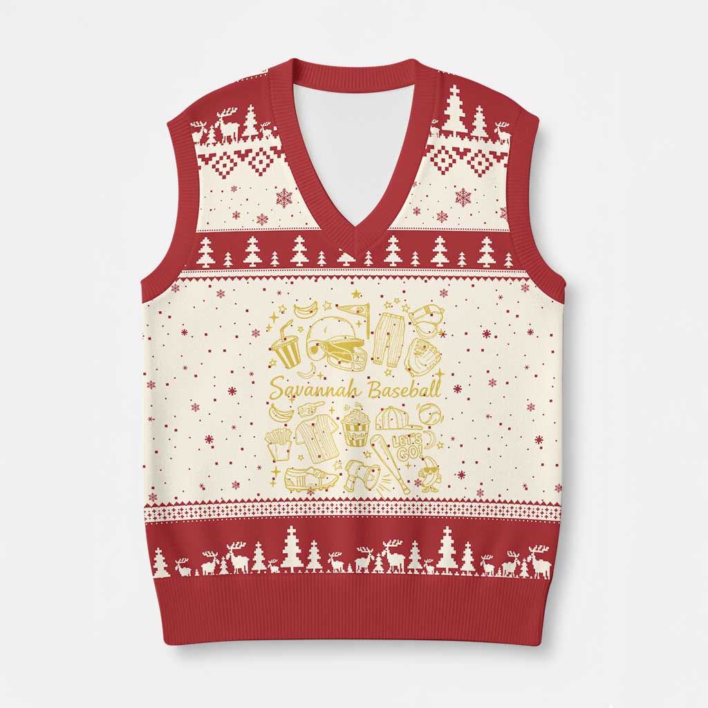 Bananas Baseball V-Neck Knit Sweater Vest Cute Trendy Banana Baseball Game Day Doodle