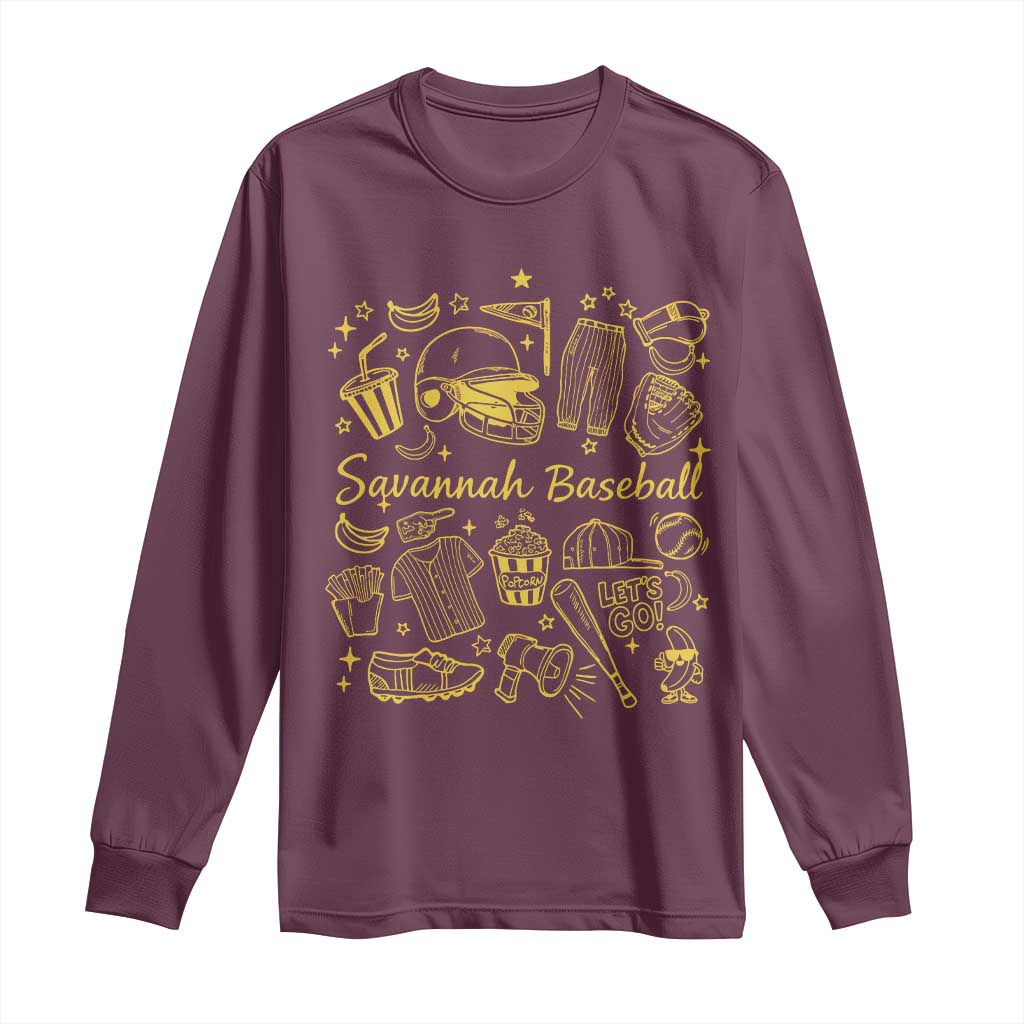 Bananas Baseball Long Sleeve Shirt Cute Trendy Banana Baseball Game Day Doodle