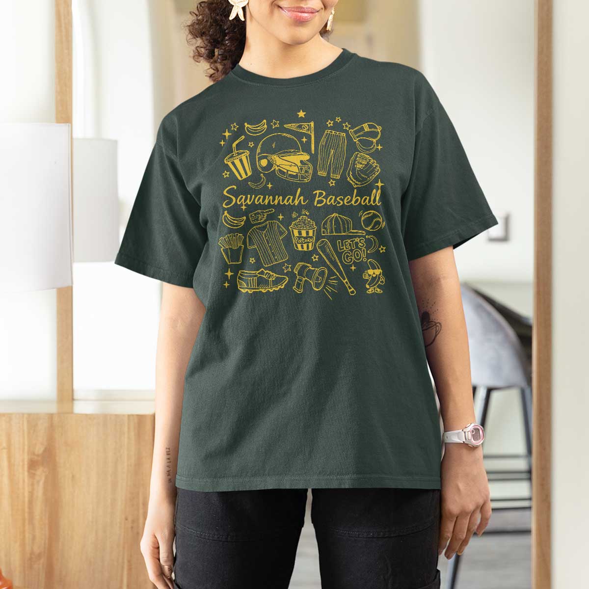 Bananas Baseball T Shirt For Women Cute Trendy Banana Baseball Game Day Doodle
