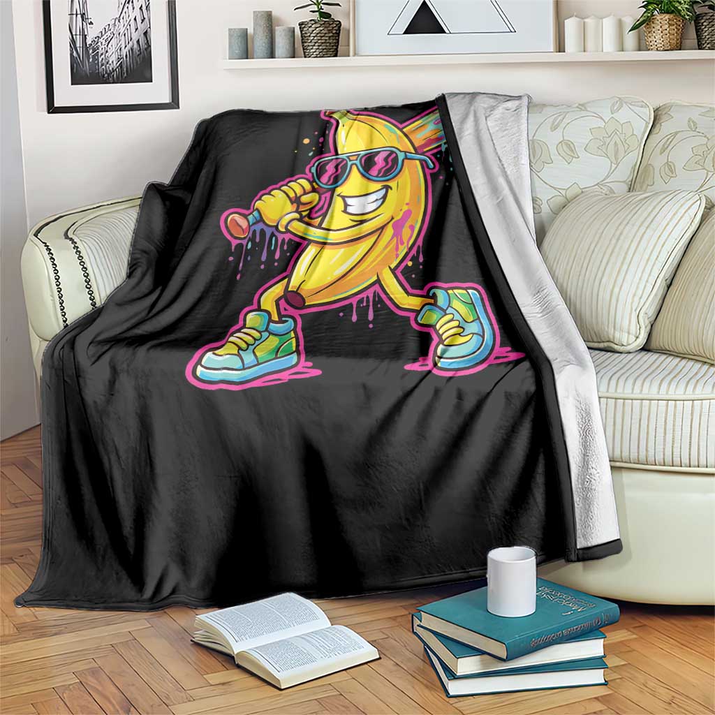 Banana Baseball Drip Throw Blanket Funny Baseball Drip Ice Cream Kids Youth Boys