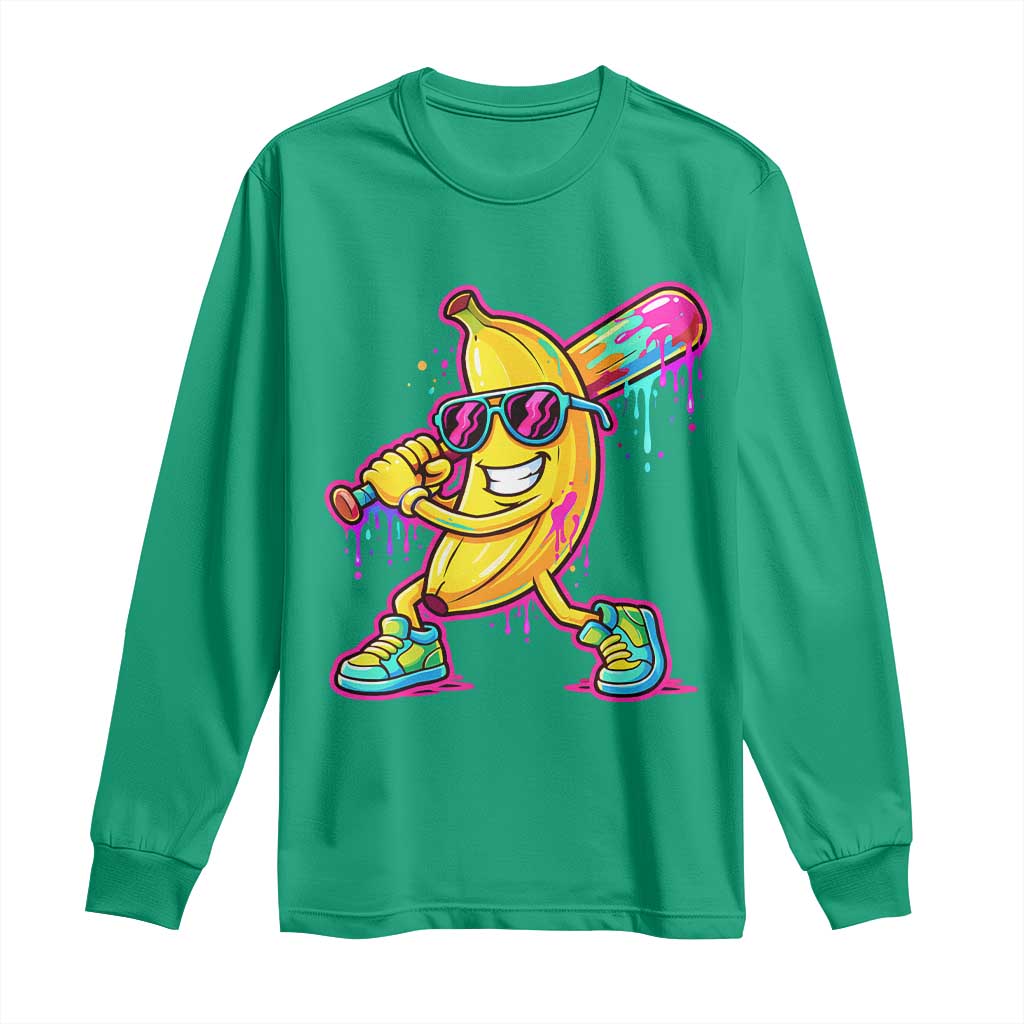 Banana Baseball Drip Long Sleeve Shirt Funny Baseball Drip Ice Cream Kids Youth Boys