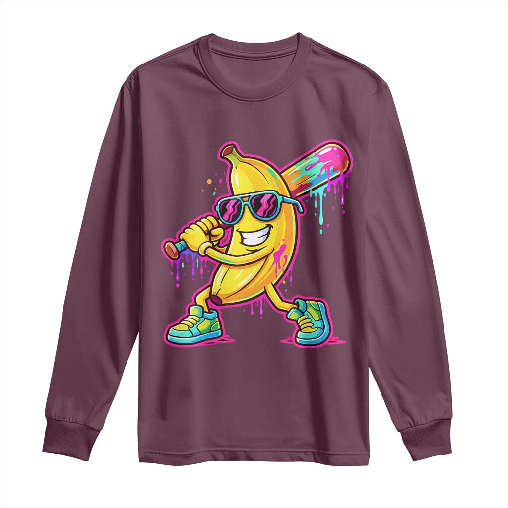 Banana Baseball Drip Long Sleeve Shirt Funny Baseball Drip Ice Cream Kids Youth Boys