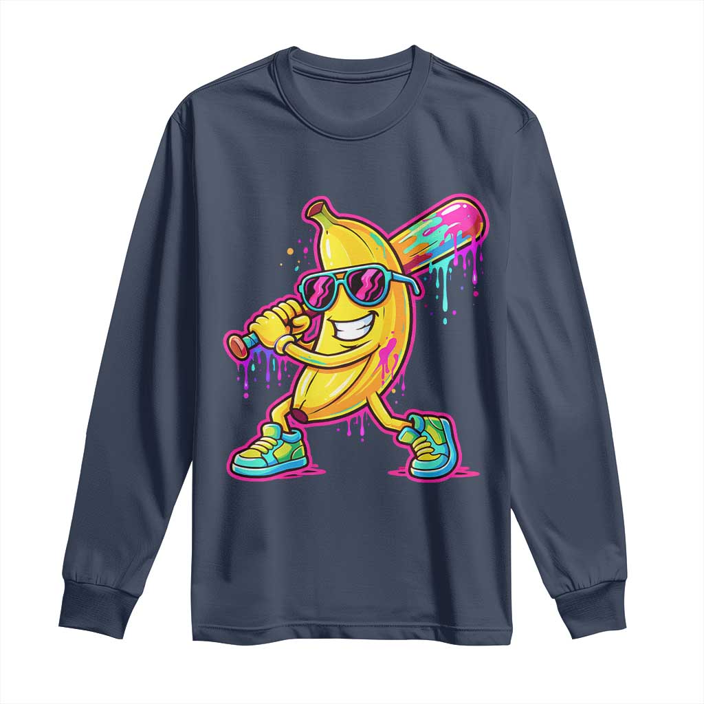 Banana Baseball Drip Long Sleeve Shirt Funny Baseball Drip Ice Cream Kids Youth Boys