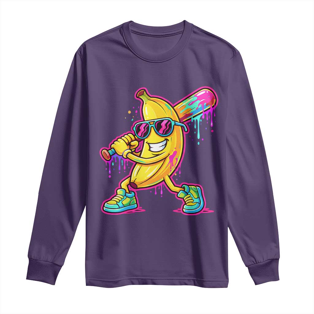 Banana Baseball Drip Long Sleeve Shirt Funny Baseball Drip Ice Cream Kids Youth Boys