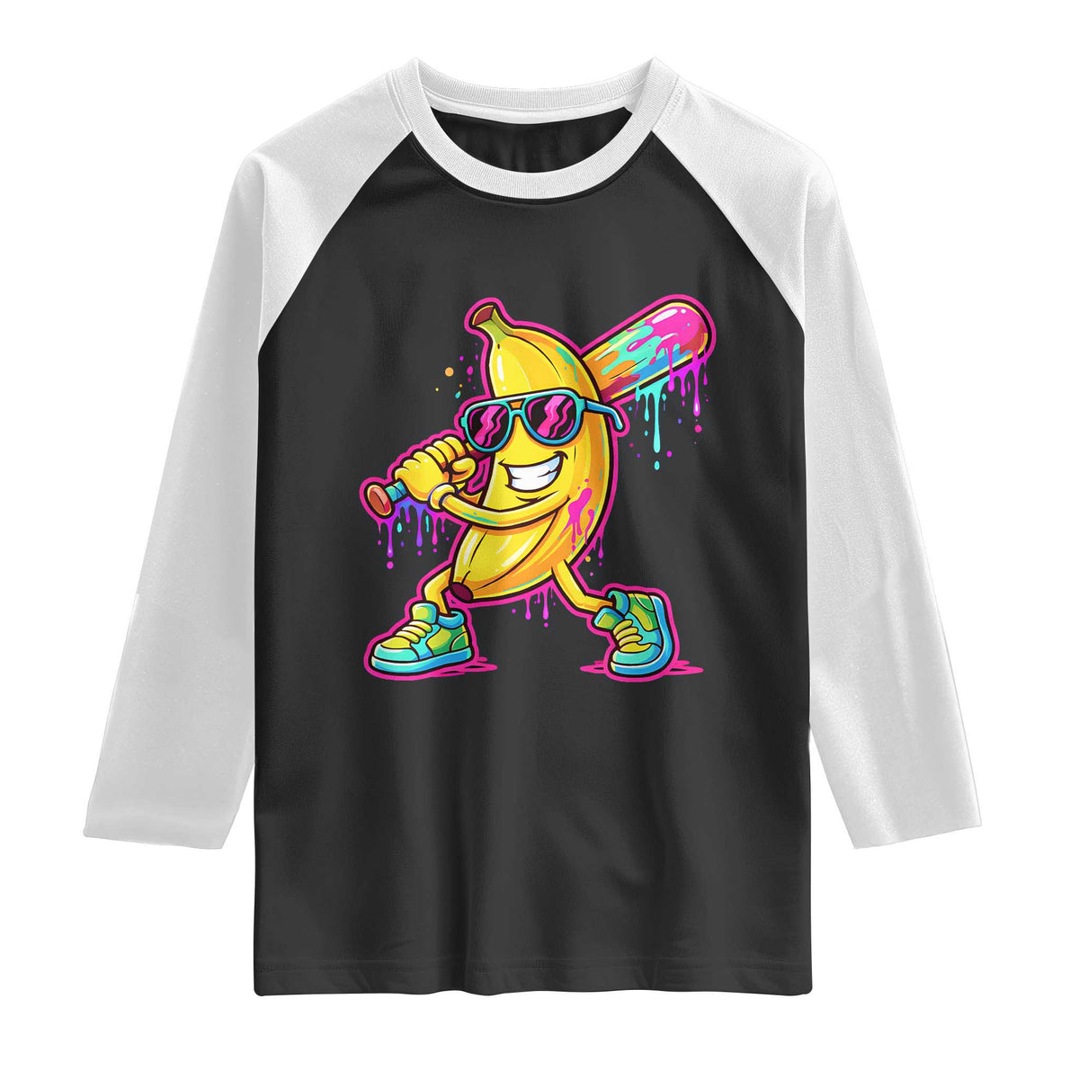 Banana Baseball Drip Raglan Shirt Funny Baseball Drip Ice Cream Kids Youth Boys