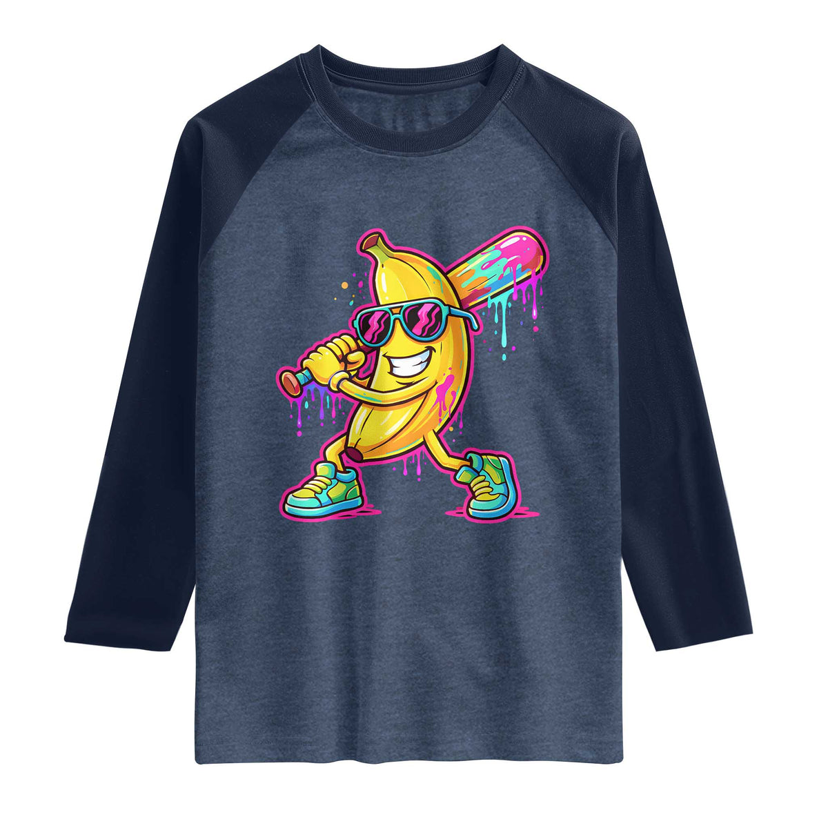 Banana Baseball Drip Raglan Shirt Funny Baseball Drip Ice Cream Kids Youth Boys