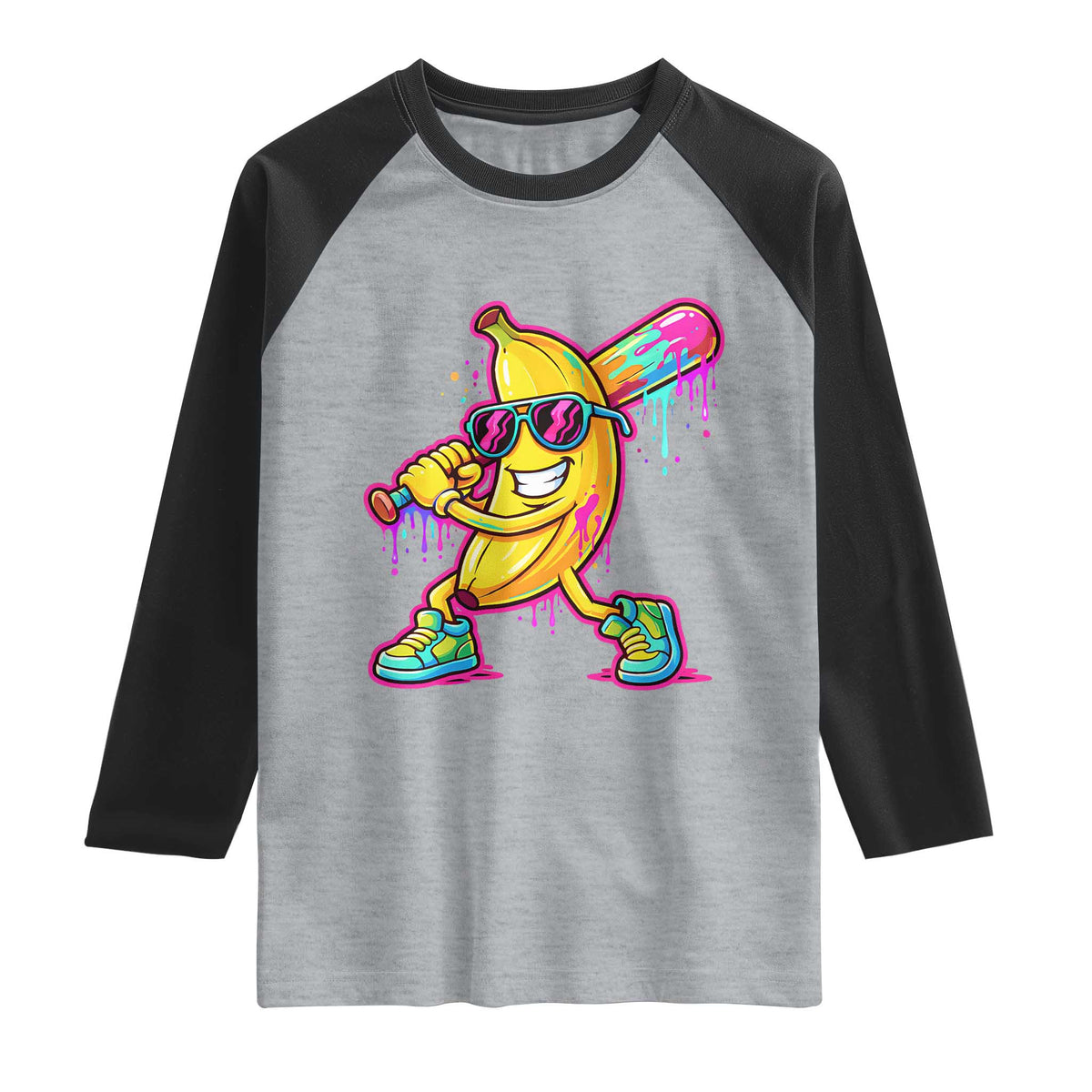 Banana Baseball Drip Raglan Shirt Funny Baseball Drip Ice Cream Kids Youth Boys