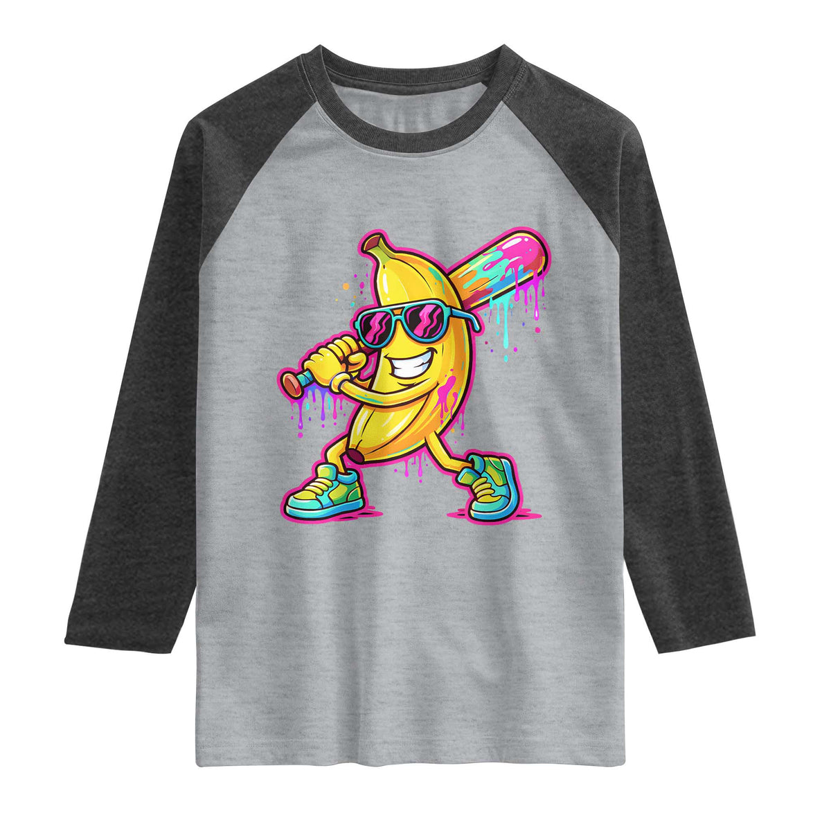 Banana Baseball Drip Raglan Shirt Funny Baseball Drip Ice Cream Kids Youth Boys