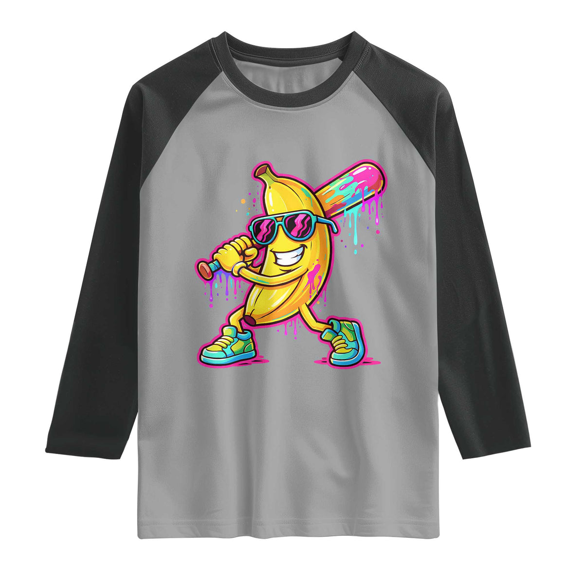 Banana Baseball Drip Raglan Shirt Funny Baseball Drip Ice Cream Kids Youth Boys
