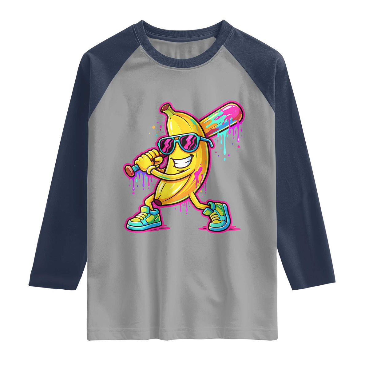 Banana Baseball Drip Raglan Shirt Funny Baseball Drip Ice Cream Kids Youth Boys