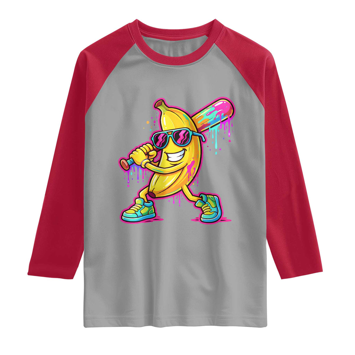 Banana Baseball Drip Raglan Shirt Funny Baseball Drip Ice Cream Kids Youth Boys