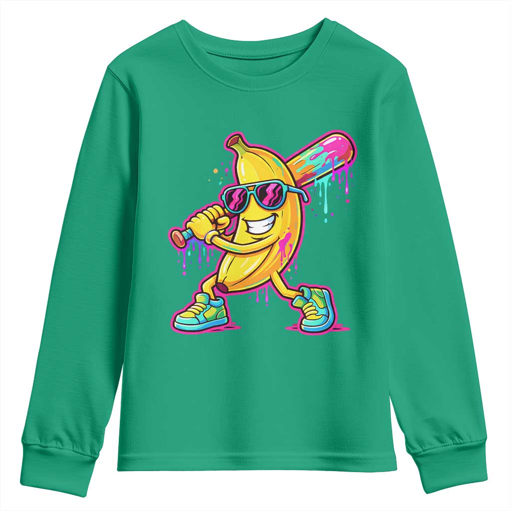 Banana Baseball Drip Youth Sweatshirt Funny Baseball Drip Ice Cream Kids Youth Boys