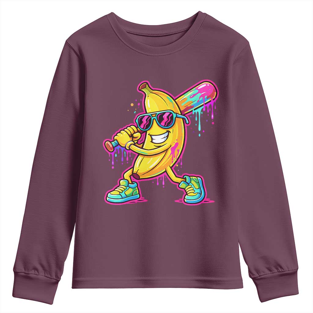 Banana Baseball Drip Youth Sweatshirt Funny Baseball Drip Ice Cream Kids Youth Boys
