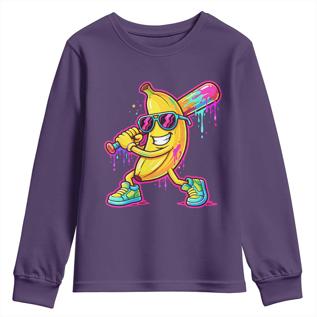 Banana Baseball Drip Youth Sweatshirt Funny Baseball Drip Ice Cream Kids Youth Boys