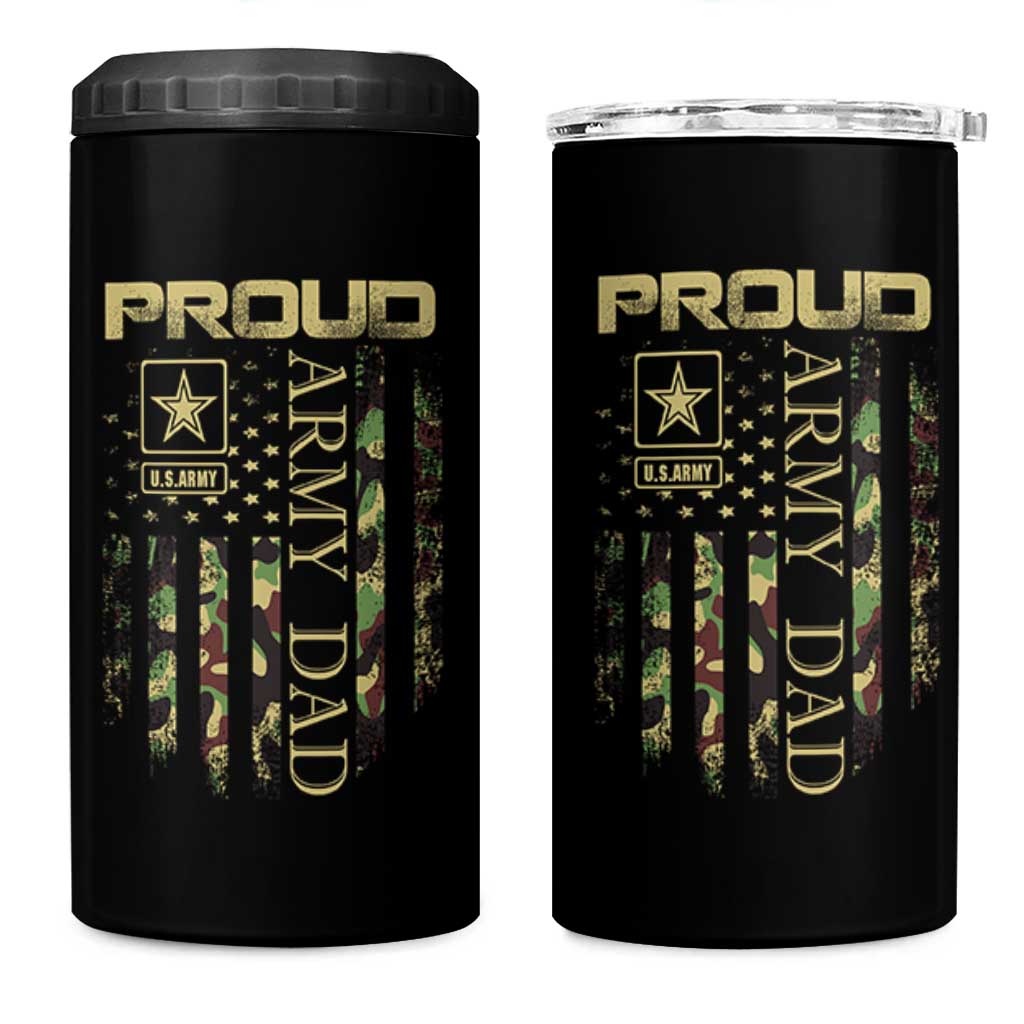 Proud Army Dad 4 in 1 Can Cooler Tumbler Military Father US Army Camo Flag