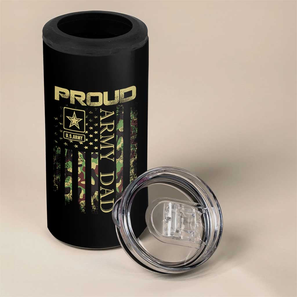 Proud Army Dad 4 in 1 Can Cooler Tumbler Military Father US Army Camo Flag