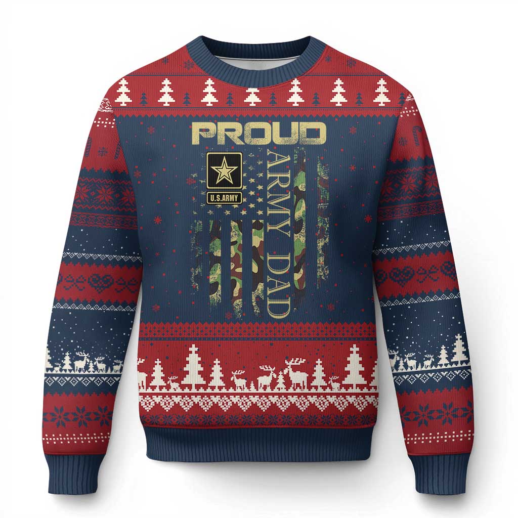 Proud Army Dad Ugly Christmas Sweater Military Father US Army Camo Flag