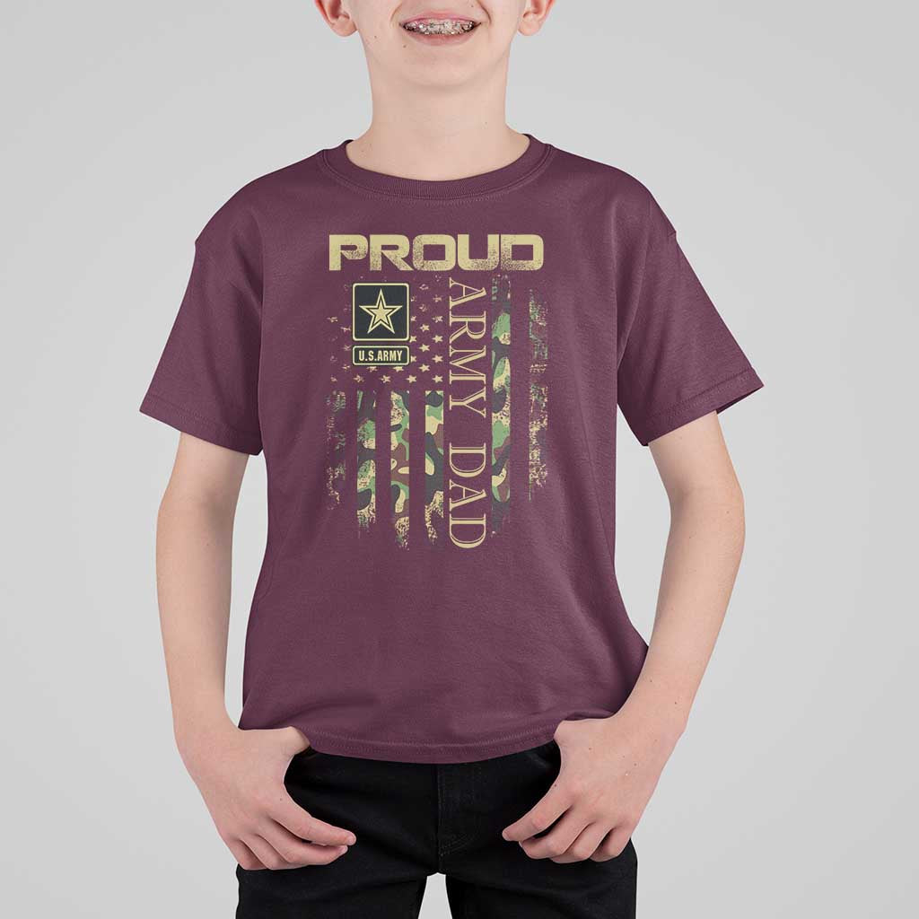 Proud Army Dad T Shirt For Kid Military Father US Army Camo Flag