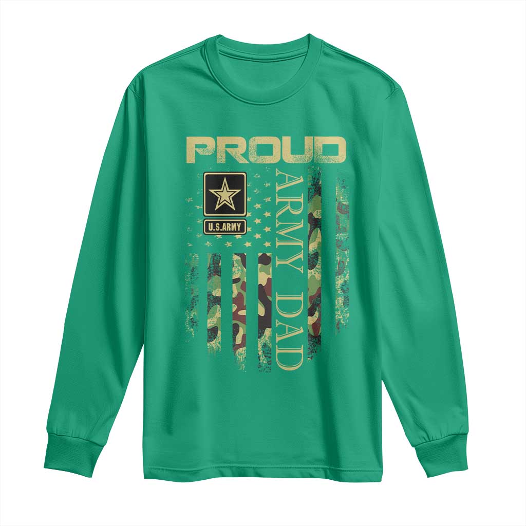 Proud Army Dad Long Sleeve Shirt Military Father US Army Camo Flag