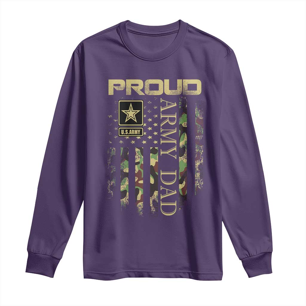 Proud Army Dad Long Sleeve Shirt Military Father US Army Camo Flag