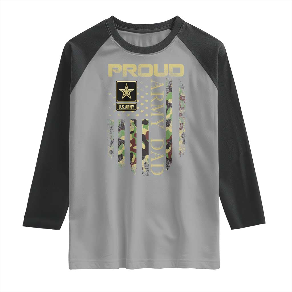 Proud Army Dad Raglan Shirt Military Father US Army Camo Flag