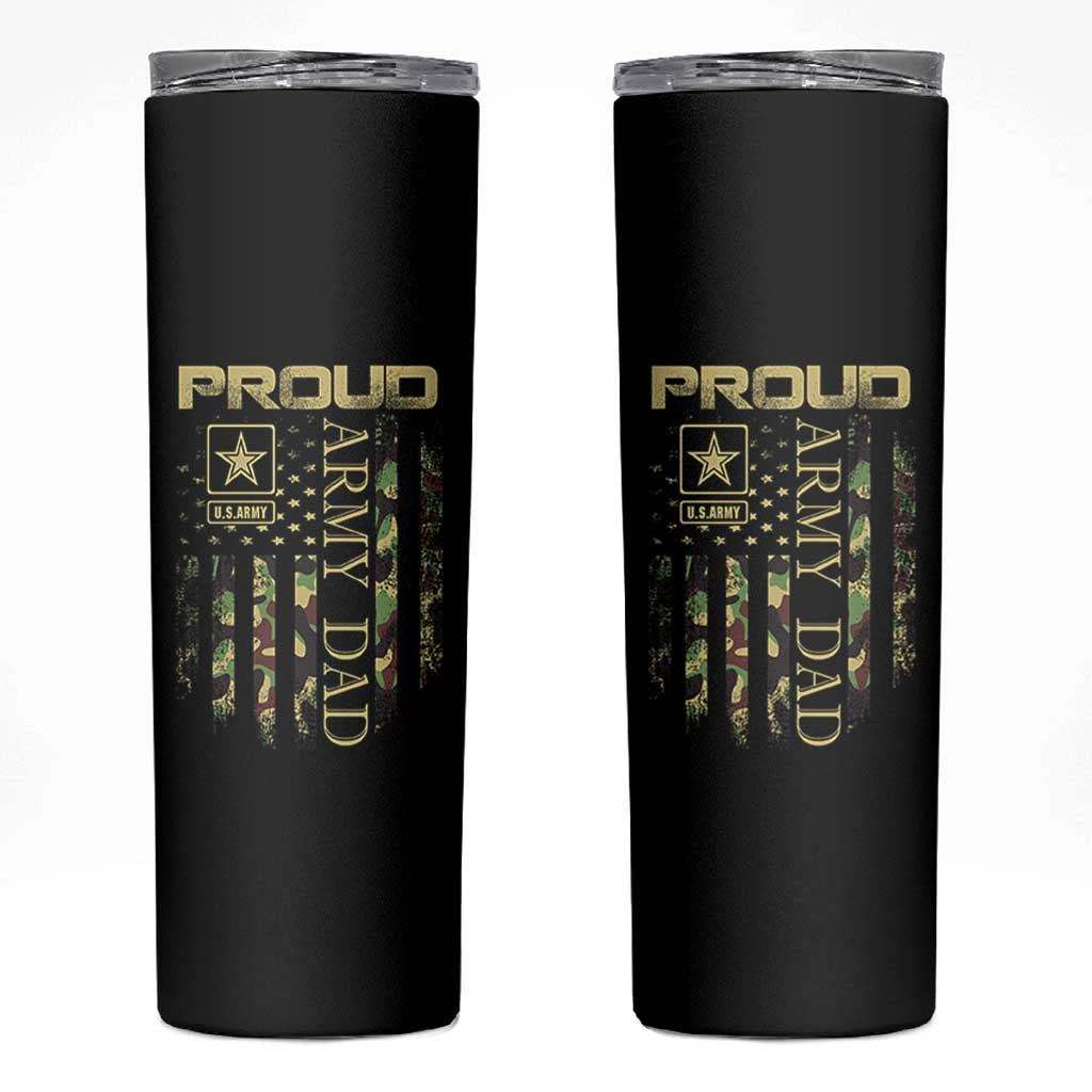 Proud Army Dad Skinny Tumbler Military Father US Army Camo Flag