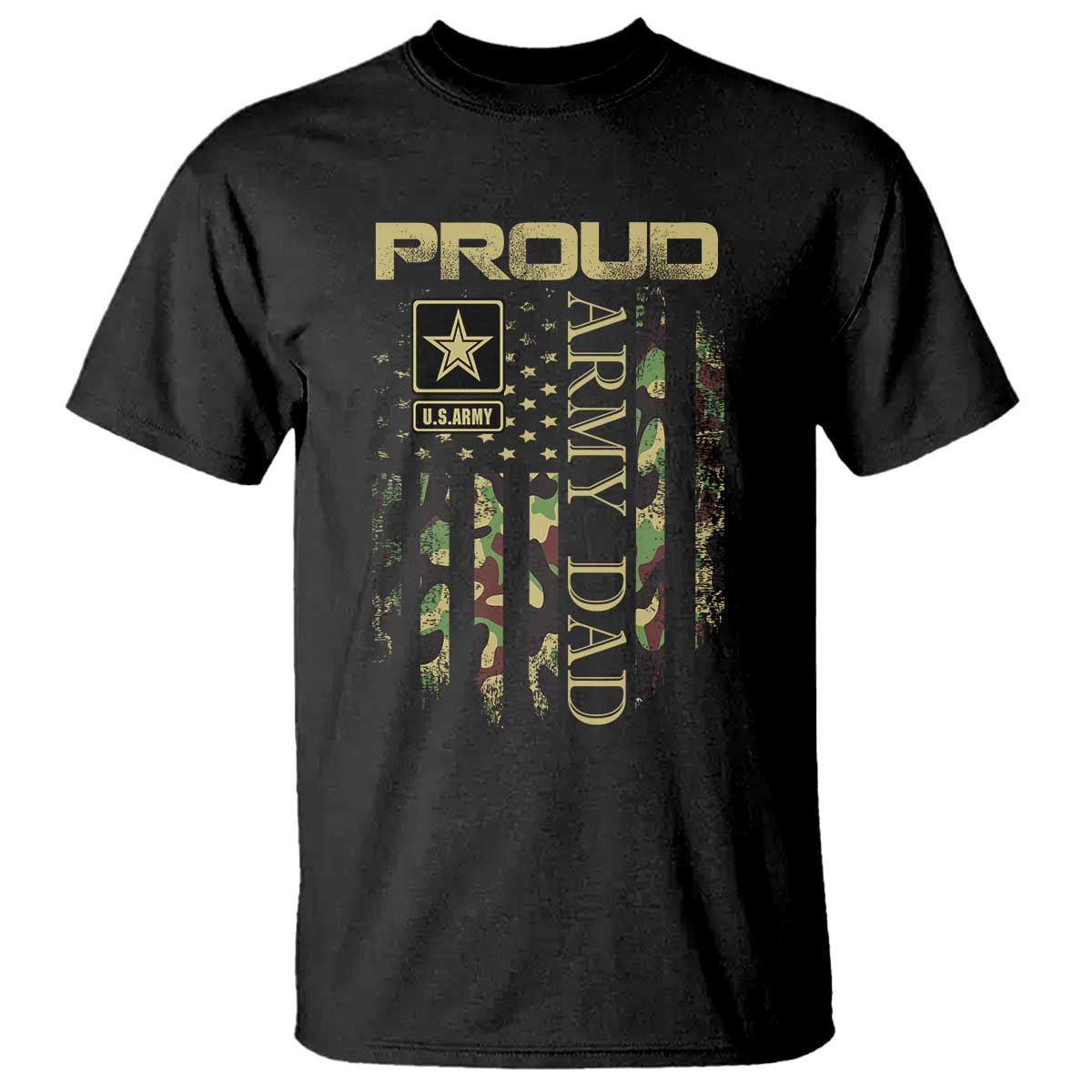 Proud Army Dad T Shirt Military Father US Army Camo Flag