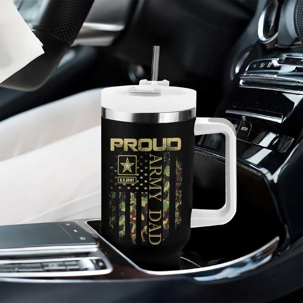 Proud Army Dad Tumbler With Handle Military Father US Army Camo Flag
